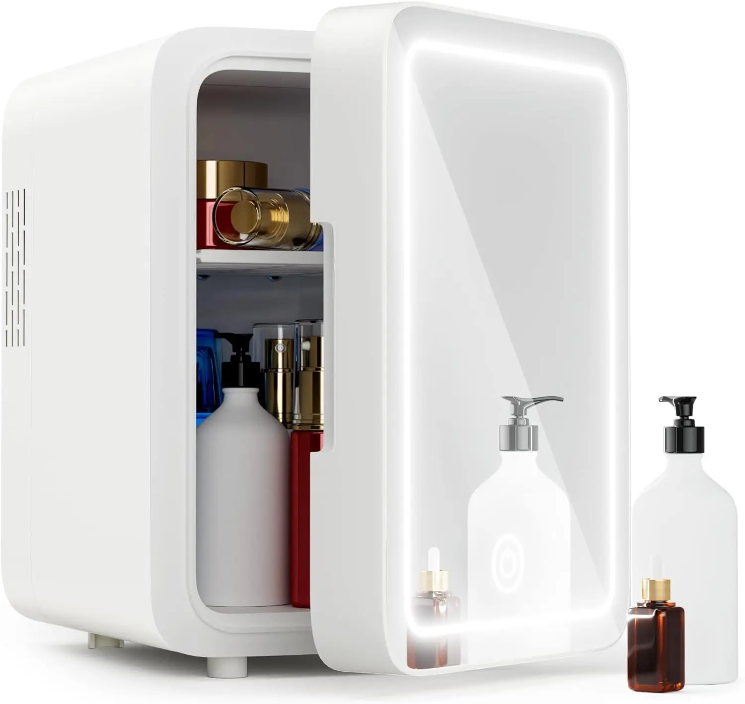 Skincare Fridge - Mini Fridge with Dimmable LED Mirror (4 Liter/6 Can), Cooler and Warmer, for Refrigerating Makeup, Skincare and Food, Mini Fridge for Bedroom, Office and Car