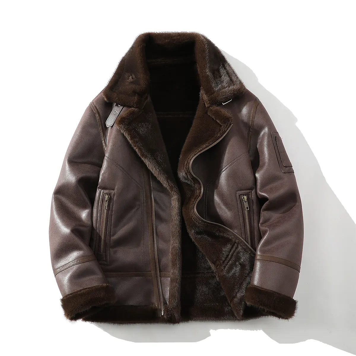 Handmade Limited Edition Men's Fleece-Lined Thickened Faux Suede Outdoor Windproof Jacket for Winter