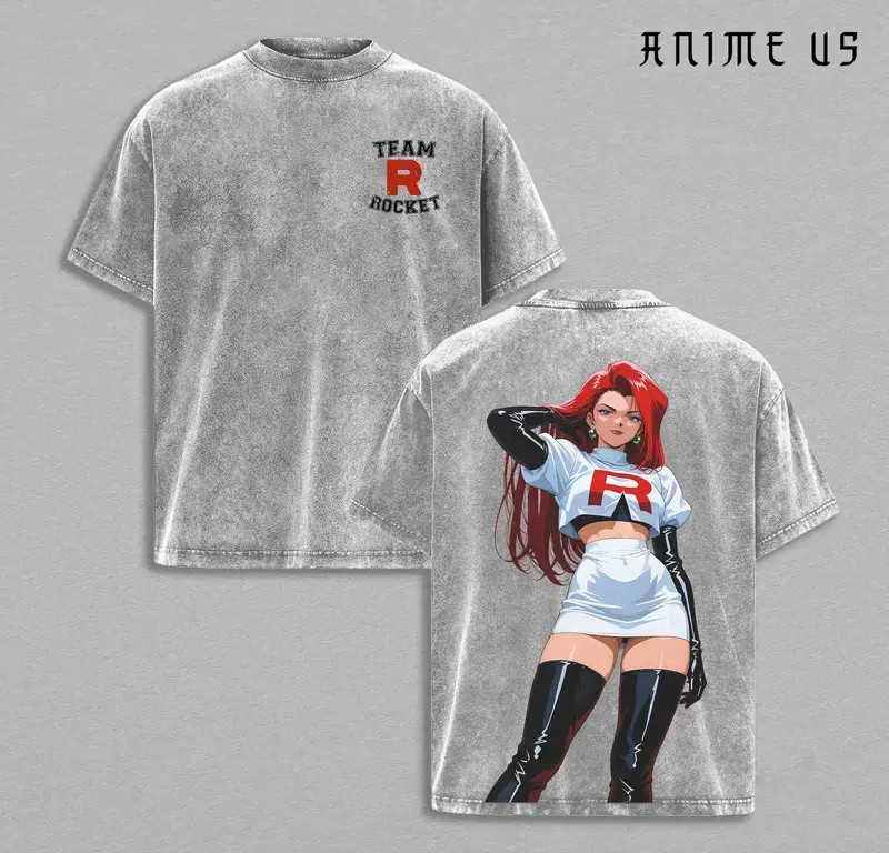 Retro Limited Team Rocket x Jessie V2 T-shirt Washed Anime Merch Double Printed Washed Tee Unisex Manga Heavyweight Cotton 90s Anime Kanto Villains Team Rocket Washed Streetwear Shirt t shirt soft cotton vintage streetwear unisex t-shirt washed tees