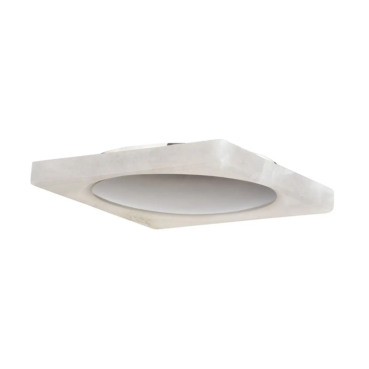 Hamel Ceiling Light With Metal Disc Shade And Natural Stone Backplate - LED Alabaster Glow