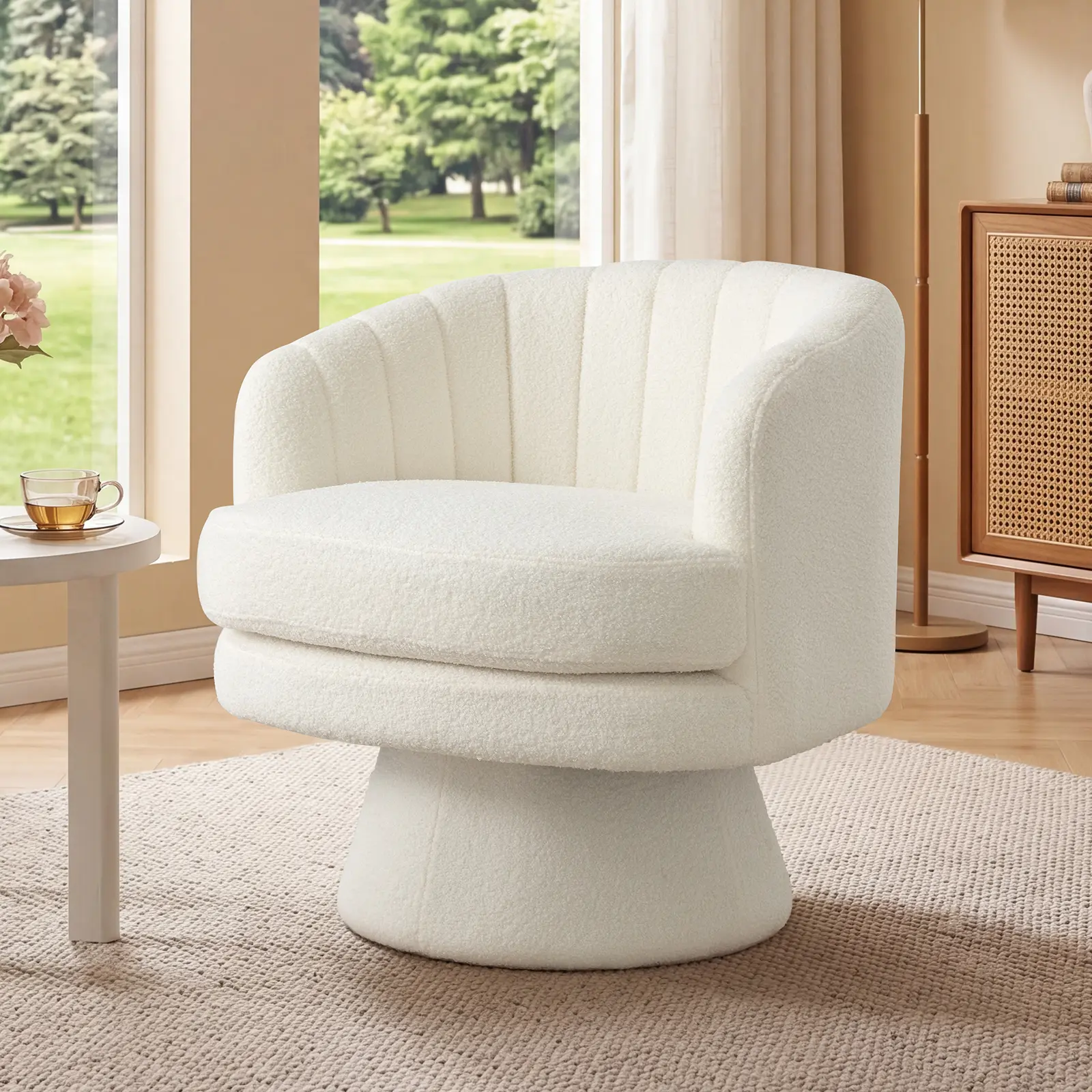 [DealsForYouDays] Ebello Modern and Comfortable Versatile Wool Chair, Comfortable Round Armchair, 360 Degree Rotating Bucket Chair, Suitable for Living Room, Bedroom, Office