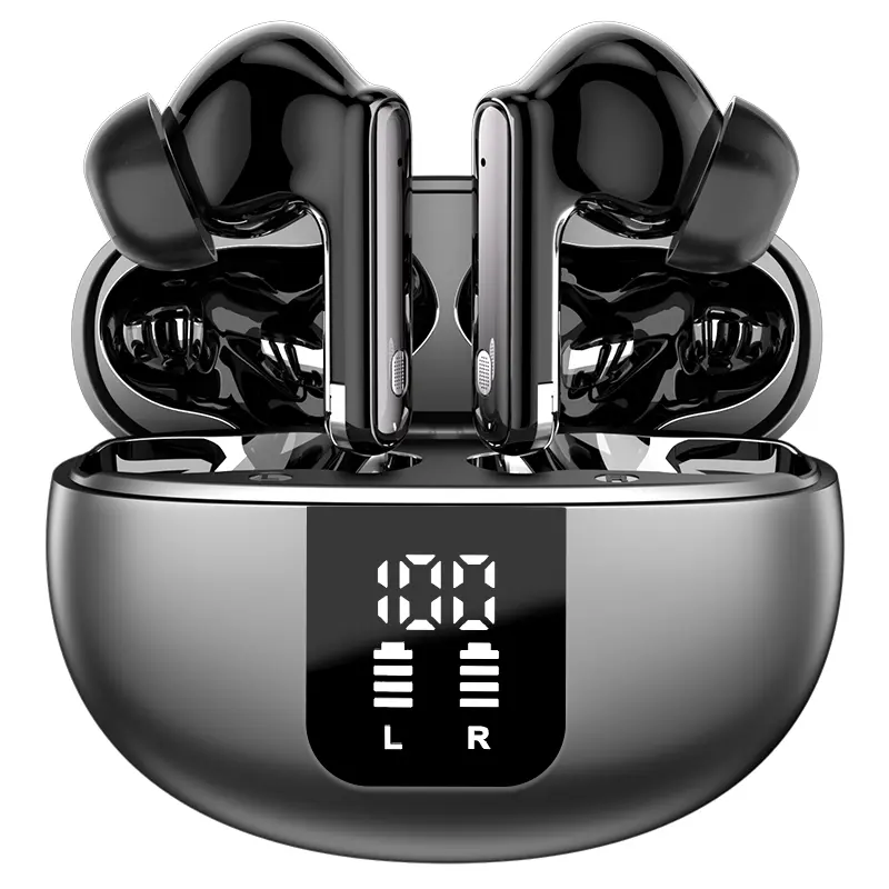 Audifonos Bluetooth 5.4 Headphones HiFi Stereo, Bluetooth Earbuds with ENC Noise Cancelling Mic, IP7 Waterproof in Ear Earphones, noisecancellingheadphones , LED Display Ear buds for Pad Workout Sports, Audio Charging，Black