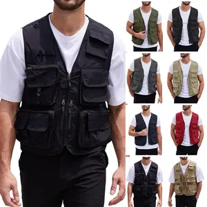 Gihuo Men's Utility Fishing Vest Lightweight Outdoor Work Safari Travel Cargo Vest with Multi-Pockets Zipper Front Quick Dry Mesh Back for Fishing Camping & Outdoor Activities