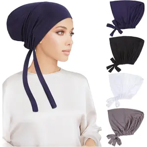 4 Pcs Women Hijab Undercap, Islamic Muslim Under Hijab Cap Inner Under Scarf Hat Turban with Tie Back Closure