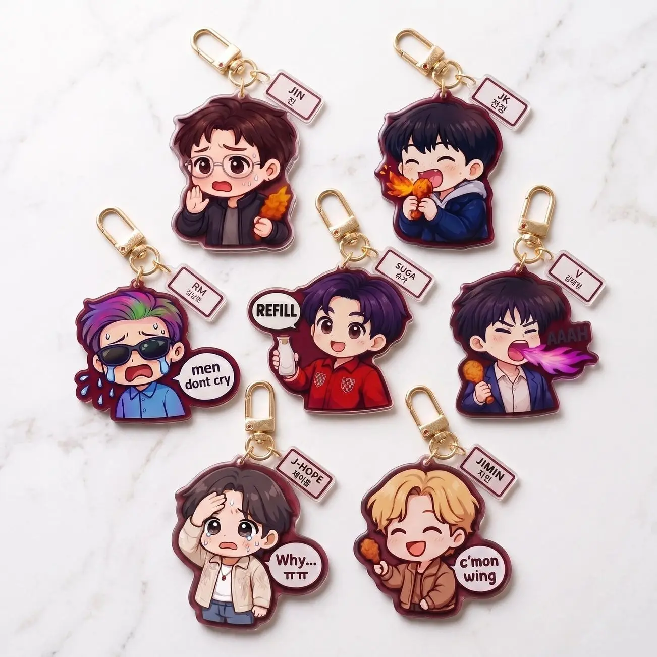 Come On Wing Funny BTSss Acrylic keychain, Hot Ones Show, Gift For Army, Arirang Album, Cute Idol Keyring, Kpop Fan Merch