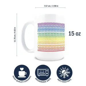 FDT 15oz Hidden Message Coffee Mug - Rainbow Stripes Ceramic Tumbler, Washable & Reusable Drinkware, BPA-Free, Microwave Safe, Sublimation Printed