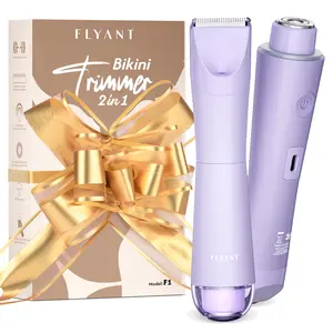 Flyant 2 in 1 Bikini Trimmer for Women, Electric Shaver for Women, Pubic Hair Trimmer Waterproof IPX7 with LED, Bikini Electric Razor for Leg Arm Underarm Bikini Area, Gift for Family Friends, Flawless Smooth
