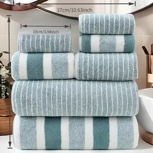 7 Pcs Wide Striped Towel Set, Super Soft Quick Dry Towels, High Absorbent Lint-Free Towel for Bathroom, Beach, Swimming, Surfing, Camping, Home & Hotel, Ideal Christmas & Birthday Gifts