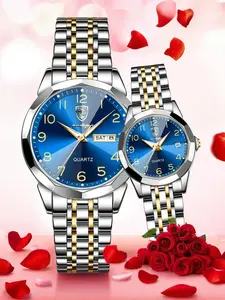 Fashion Couple Watch, Trendy Original Stainless Steel Quartz Watch, Modern Waterproof Watch, Waterproof Night Light Date Week Couple Watch, Suitable for Daily Matching, Best Gift, Fashionable Watches