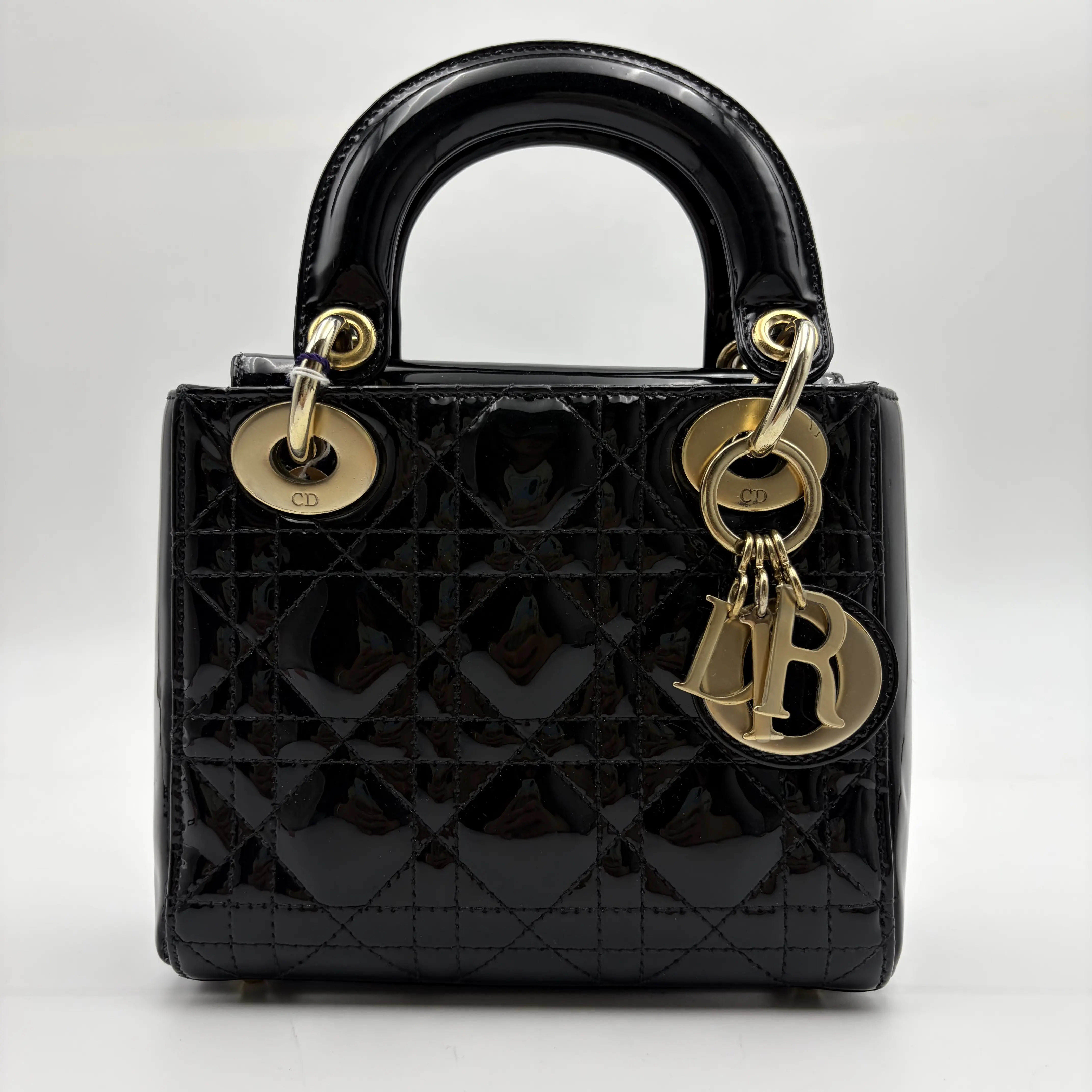 Pre-owned Dior Lady H5 Crossbody Bag Mini, Black Patent Leather, Gold Hardware, Style H03114, Crossbody Bags, No