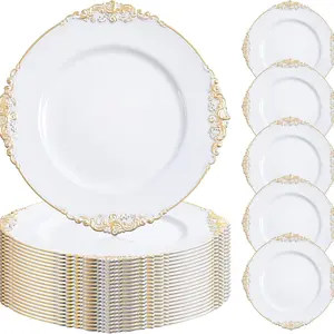 6/12/24pcs Round Charger Plates, 13inch Dinner Chargers with Rim, Vintage Serving Plates for Wedding, Tabletop Decor