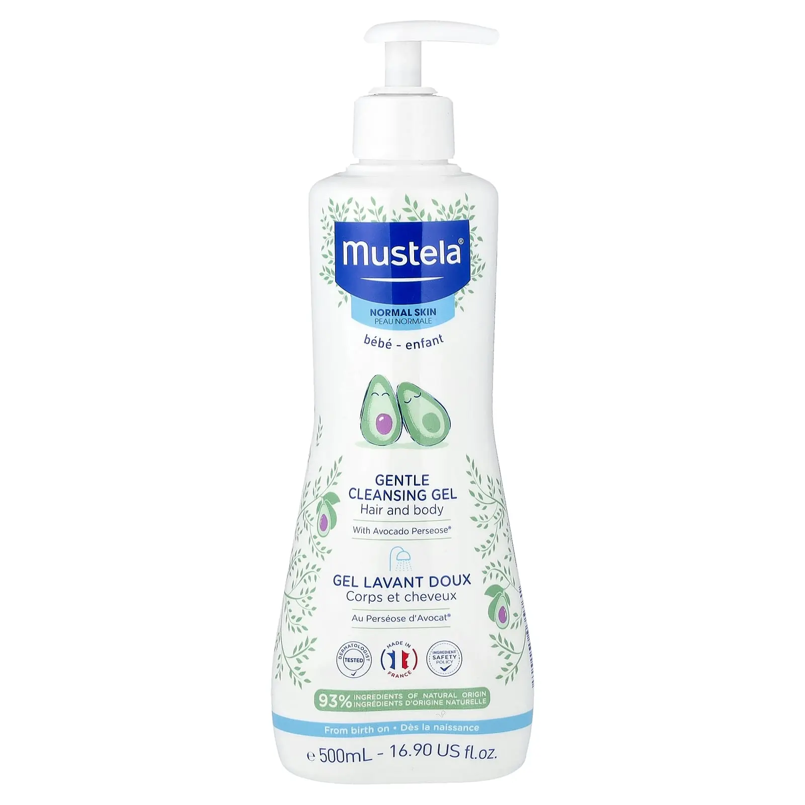 Mustela Gentle Cleansing Gel with Avocado, Hair and Body, 16.9 fl oz (500 ml)