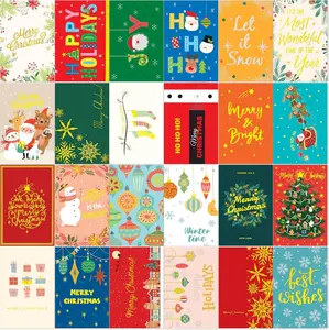 24 Pack Christmas Cards with Envelopes and Stickers, 24 Festive Designs Gold Foil Glitter Christmas Card Set, 6 x 4 In with Printed Greeting Messages Inside, for Friends, Family, and Kids