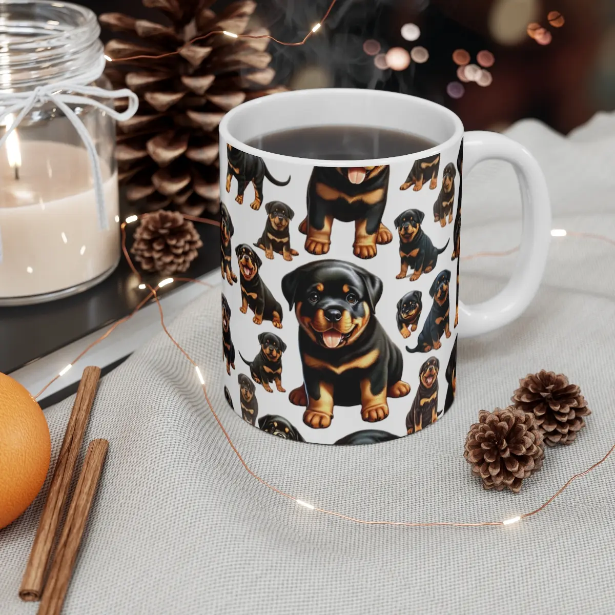 Rottweiler Puppy Pattern Mug ,  Cute Pet Mug, Pomeranian Gift, Cute Dog Lover Mug, Pet Lover's Gift Mug, Ceramic Mug 11oz