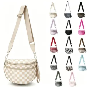 2026 New Women Checkered Nylon Fanny Pack | Y2K Trendy Crossbody Belt Bag | Adjustable Strap Sling Purse | Large Capacity Lightweight Waist Pouch | Casual Hands-Free Bum Bag for Street Style, Daily Errands, Summer Vacation & Outdoor Festival Travel