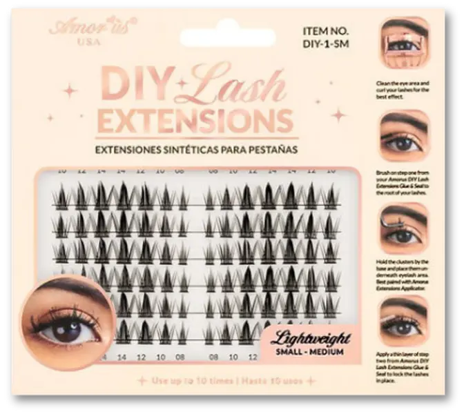 Amor Us USA DIY Lash Extensions - #2 SM/ML - Lightweight Synthetic C-Curl Eyelashes - 8mm-16mm - Reusable Up to 10 Times - Cosmetic Makeup Enhancer