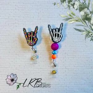 Rock On Skeleton Hand Badge Reel ~ Retractable ID Badge Holder ~ Handmade ~ Fun Badge Reel
