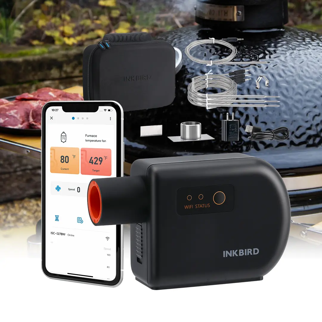 Inkbird WIFI Bluetooth 5V Barbecue Thermostat - Kitchen Gadgets Cooking Tool with 4 Probes, Automatic Fan Speed Adjustment Controller, Temperature Alarm, Plastic Meat Thermometers Wireless Grill Meat Thermometers