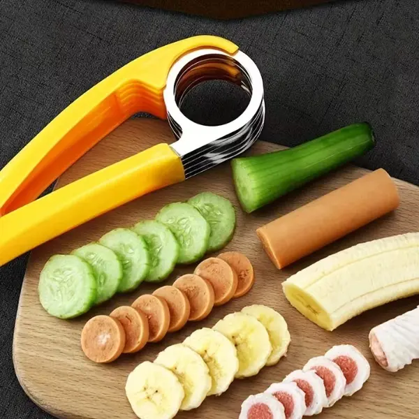 Multifunctional Stainless Steel Banana,  Strawberry and Cucumber Slicer, Portable Manual Fruit & Vegetable Dicer Cutter, Slicer for vegetables, Camping use, fruit salad prep , Banana Cutter manual kitchen tool, Kitchen Gadget for Home Use, Utensils, Blade