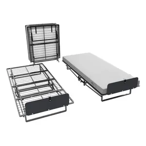 Metal Folding Bed Frame with Foam Mattress of Pockets, Easy Storage and Movable with 4 Castors
