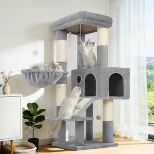 Globlazer  Sturdy 50-inch Corner Cat Tree Tower for Indoor Cats, Adult Cats;Scratching Board;Kitty Condo;Basket, S50, Light Gray
