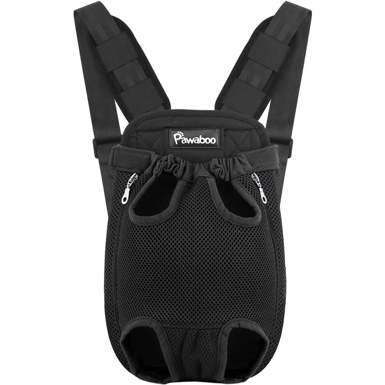Pawaboo S Black Hands-Free Polyester Fabric Pet Carrier Backpack - Adjustable Front Legs-Out Design with Zipper, Buckle, Hook-and-Loop for Biking, Travel (2.5-5Lbs Small-Medium Cats/Dogs)