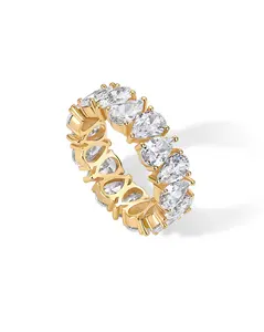 PAVOI 14K Gold Plated Pear Love Eternity Rings for Women - Gold Cubic Zirconia Ring - Bridal Eternity Wedding Band Ring
