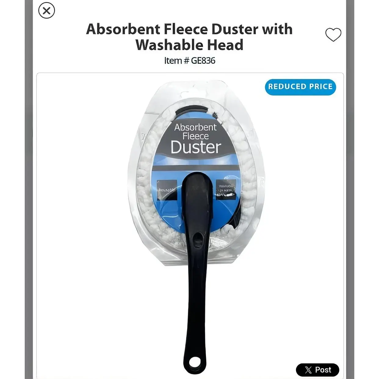 Absorbent Fleece Duster with Washable Head Item GE836 Reduced Price Cleaning Tool for Home Use