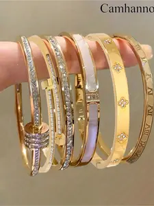 6-piece lightweight, luxurious, and elegant 304 stainless steel bracelet set, with a sweet love style, suitable for dates, parties, and daily commuting, making it an ideal gift to express love, Trendy Stack Bangle