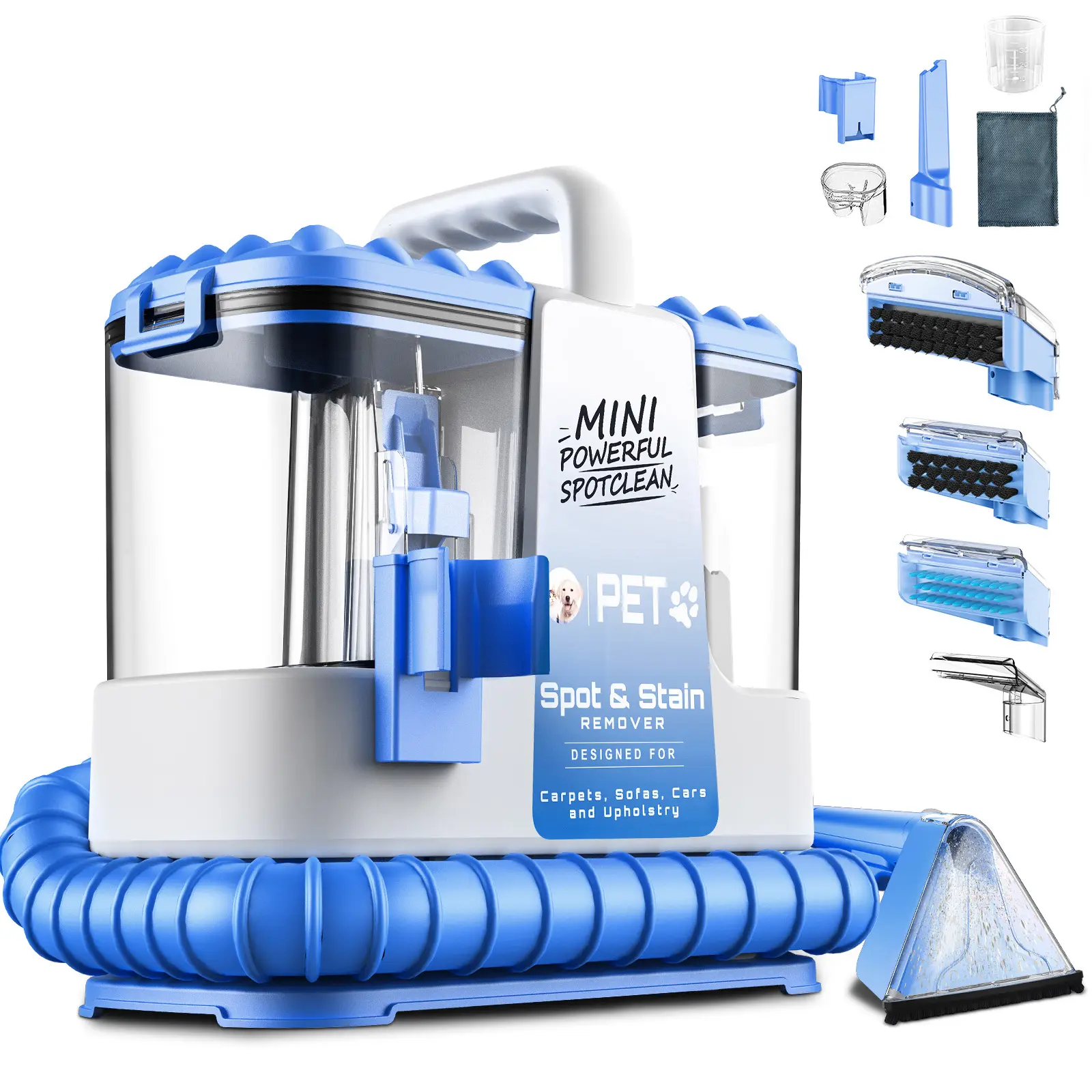 VICEASE Portable Carpet Cleaner Wet Vacuum Corded Unit - 20000Pa Power, Multi-Function Vacuuming, Deep Stain Remover, US Plug, 5 Cleaning Tools for Pet Deep Stains, Mini Spot Cleaning