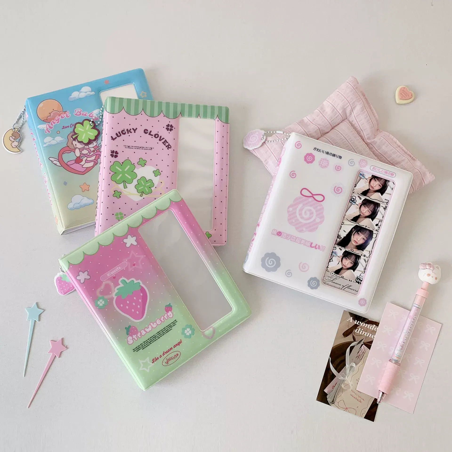 Cartoon Strawberry Luck Photo Booth Album For 40 Pcs 2x6 Inch Photo Strips Bookmark 20 Pcs 4x6 4R Photo Holder 40 Pages