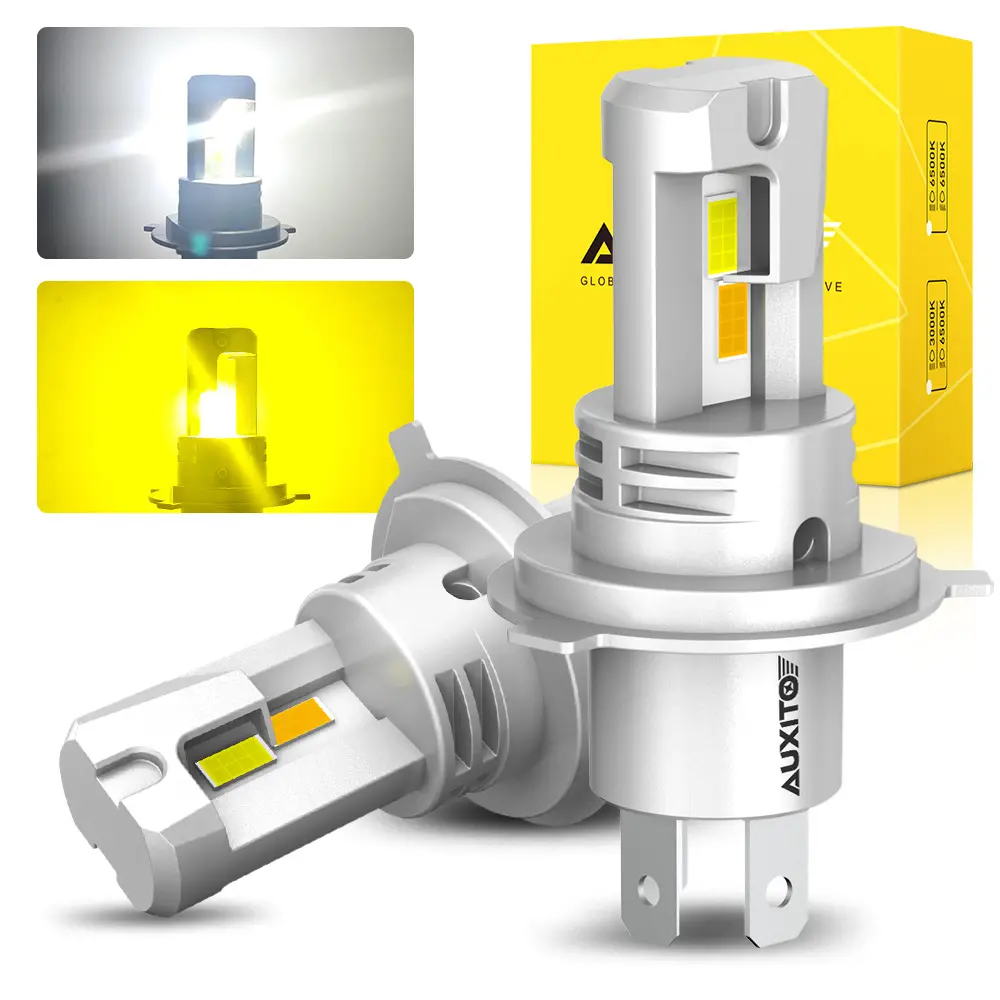 AUXITO 2x Switchback H4 9003 HB2 LED Headlight Globes Kit , Dual Color,3000K Amber Yellow High Beam / 6500K Cool White Low Beam ,30000LM Super Bright Plug&Play