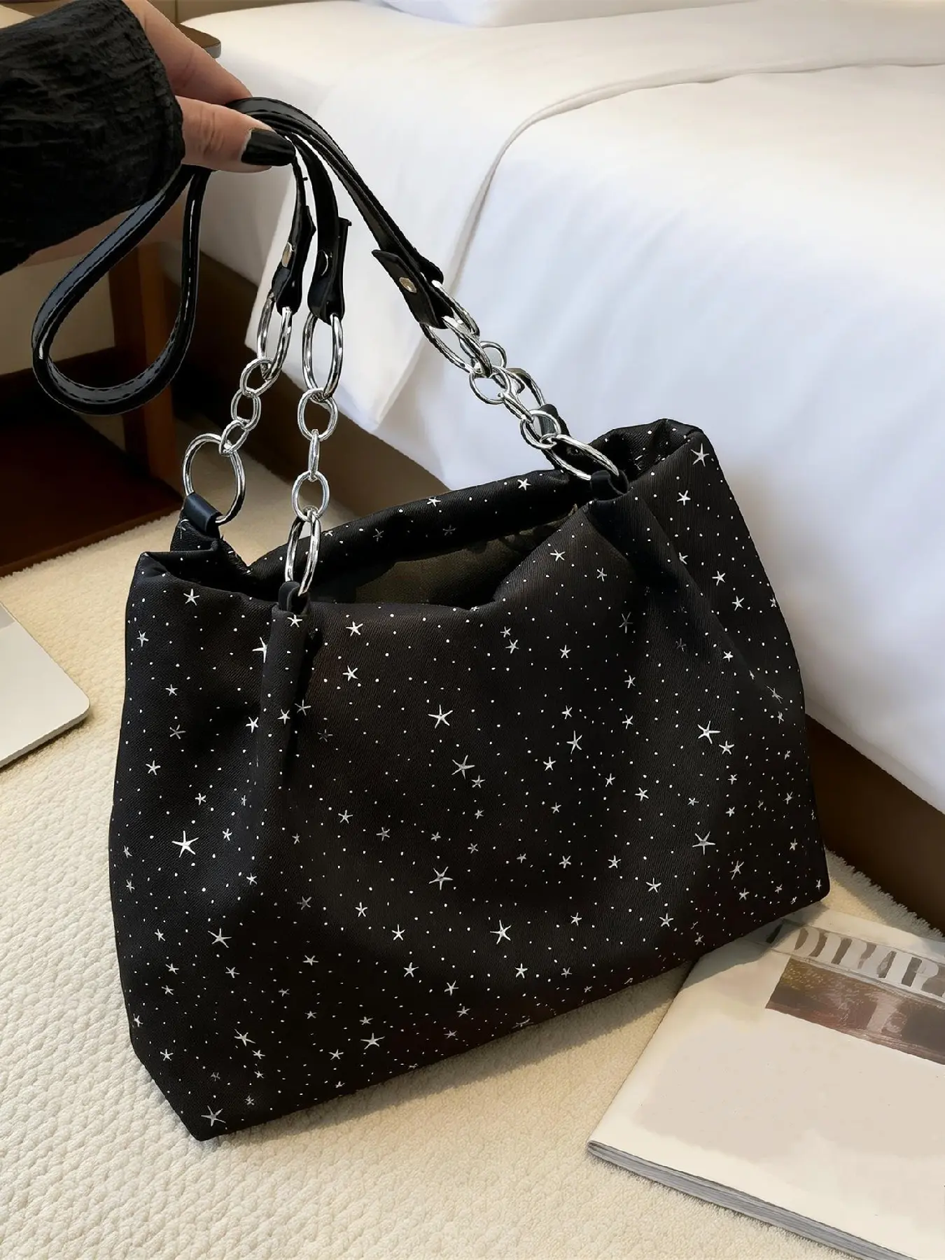 Women's Casual Crossbody Bag, Star Print Tote Bag, Daily Use Shoulder Bag, Versatile Fashion Accessory, Perfect for Everyday, Crossbody Chain Bag, Fashion Patterned Bag