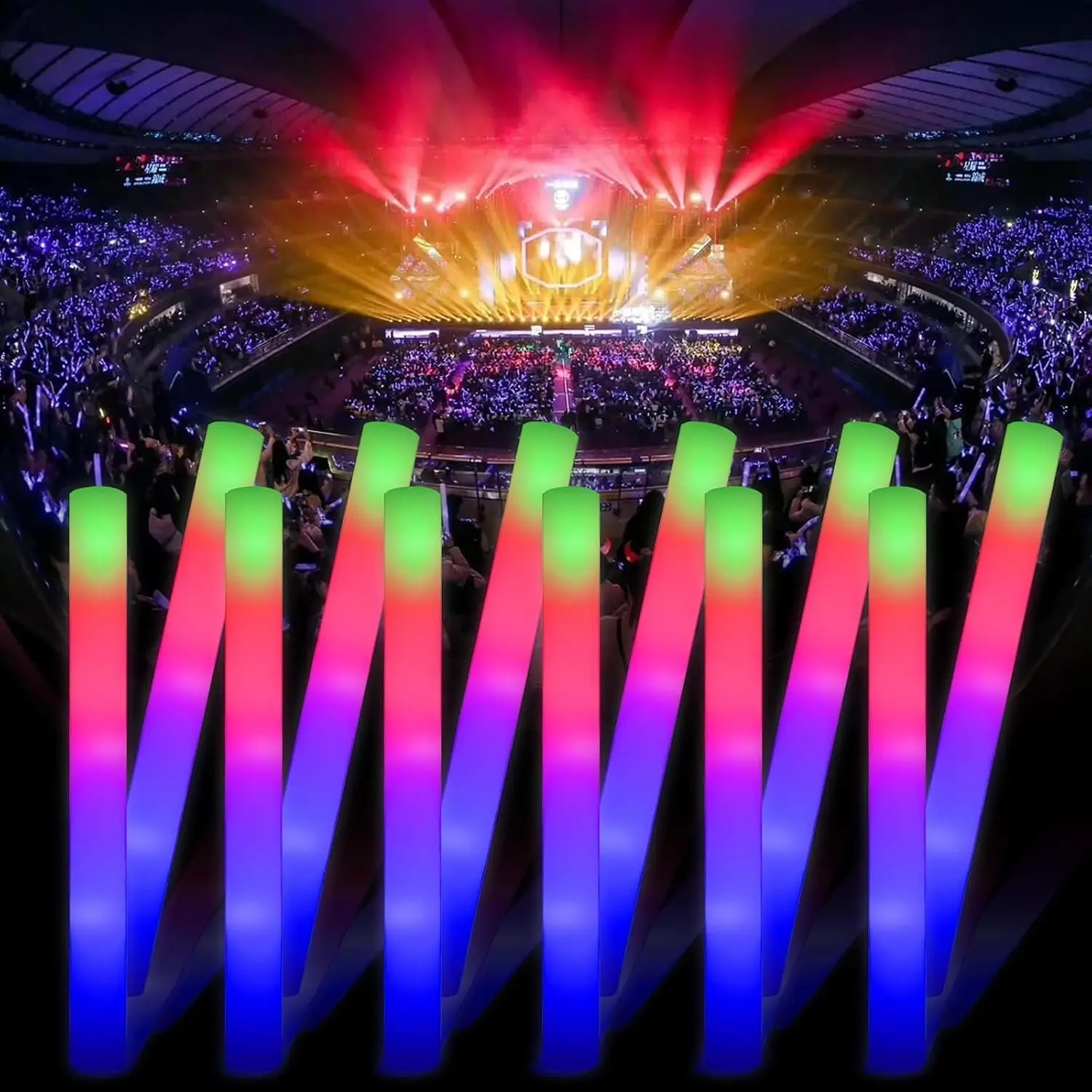 160 Pack Foam Glow Sticks Bulk Party Pack,18 inch,Party Favors Supplies,3 Flashing Modes Glow In The Dark Party Supplies,Light Up Foam Sticks for Wendding Raves Camping Outdoor