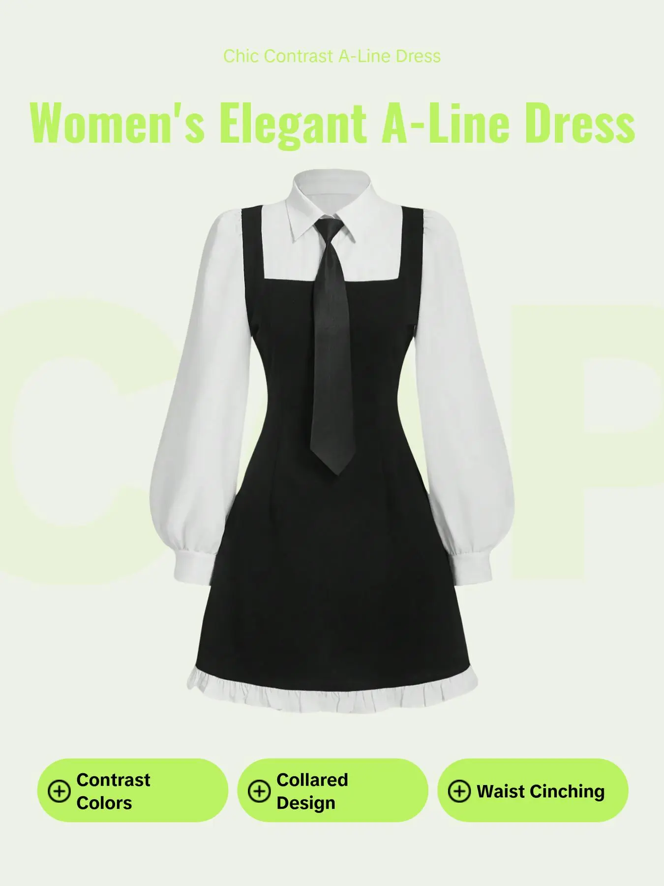 Women's Button Decoration Collared A-line Dress, Casual Long Sleeve Bishop Sleeve Dress for Daily Wear, Ladies Clothes for All Seasons, Womenswear