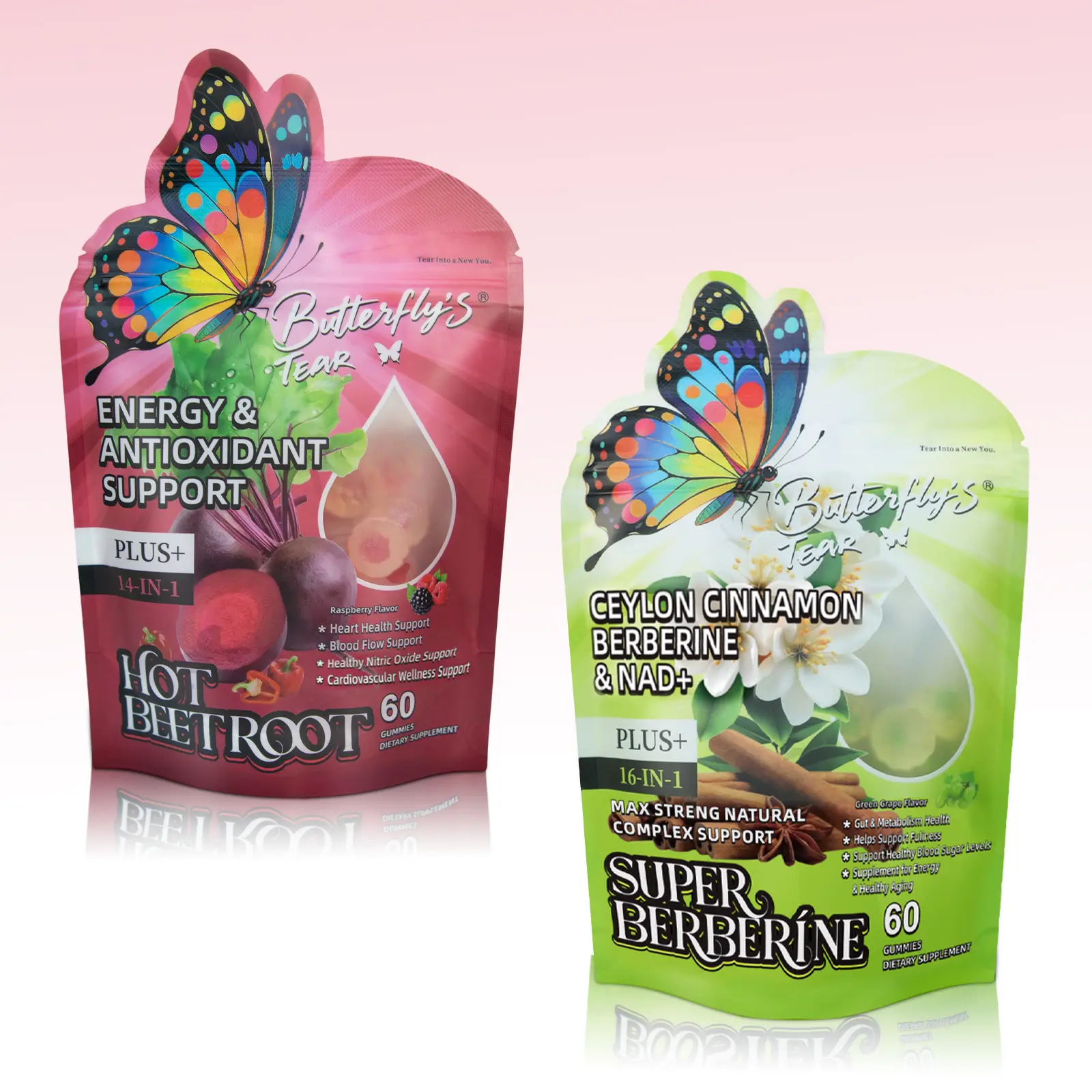 Butterfly's Tear 14-in-1 Hot Beetroot & Super Berberine Gummies – With Beet Root, Cayenne, NAD+ – Metabolism, Heart, Metabolism Support – 60 Count