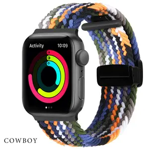 Nylon Sport Magnetic Buckle Band Compatible with Apple Watch  38mm 40mm 41mm 42mm 44mm 45mm 46mm 49mm, Adjustable Breathable Women Men Braided Strap Compatible for iWatch Series 9/8/7/6/5/4/3 SE Rainbow Woven Stretchy Elastic Strap Accessories Metal
