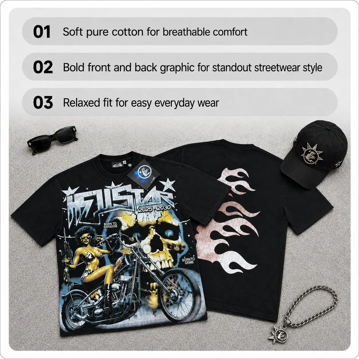 Hell Star Graphic T Shirt Pure Cotton Streetwear Y2K TikTok Viral Oversized Tee Summer Daily Casual Party Festival Outfit Urban Hip Hop Harajuku Trend Fashion Men Women Couples Unisex Top