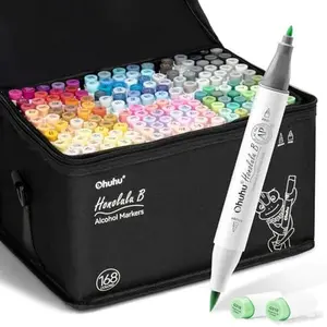 Ohuhu Alcohol Markers: Brush & Fine - 168-Color - Double Tipped Art Marker Set for Artist Adults Coloring Illustrations - Refillable - Honolulu B Series of Ohuhu