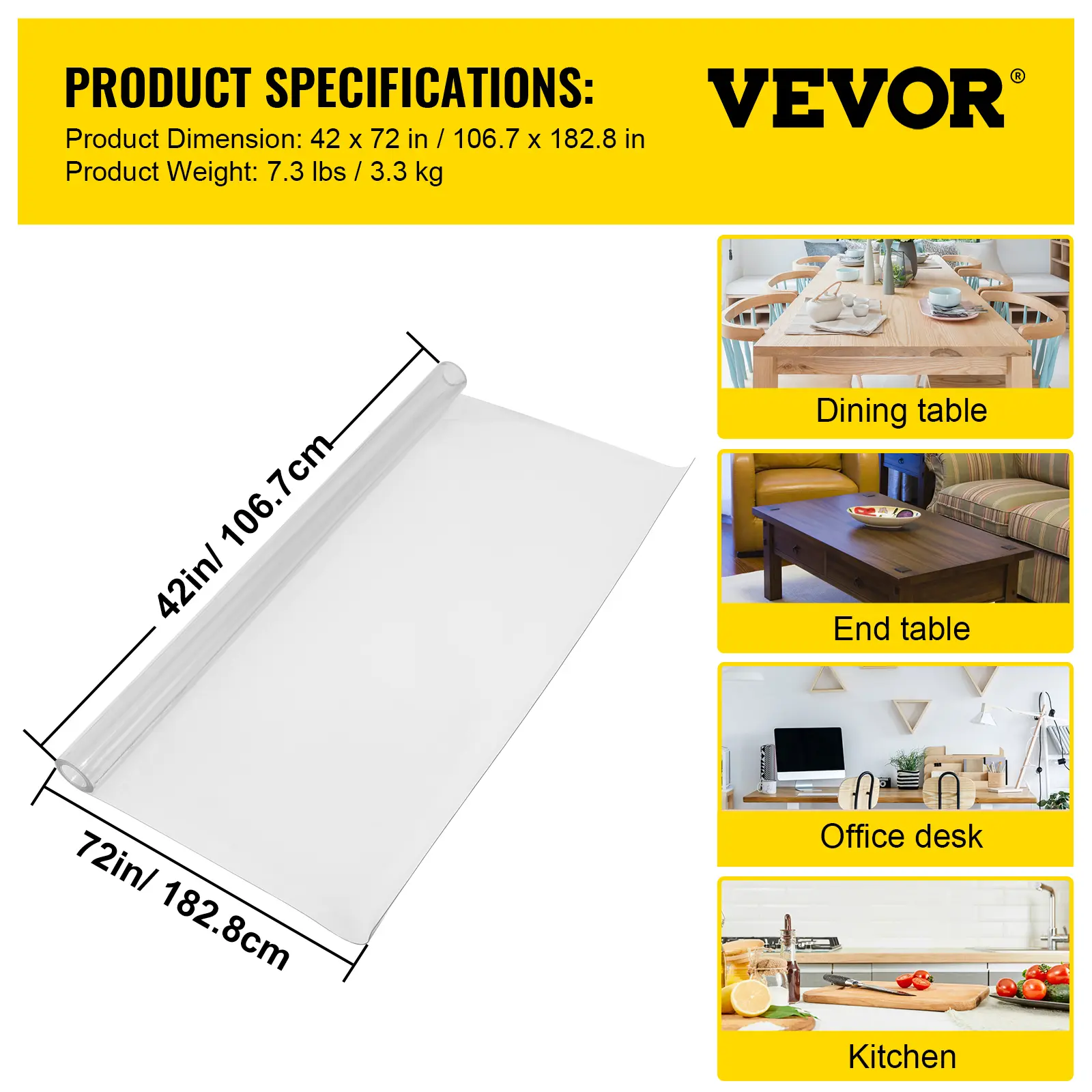 【summerfinds】VEVOR Plastic Table Cover 42 x 72 Inch, 1.5 mm Thick Clear Table Protector, Rectangle Clear Desk Mat, Waterproof & Easy Cleaning for Office Dresser Night Stand