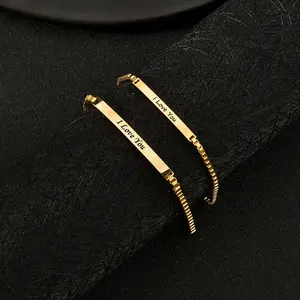 SFL-B763 Fashion Simple New Laser Sculpture Customizable Bracelet Stainless Steel Couple Curved Bracelet Personality Gift Men and Women