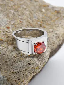 Luxury Men's Ring - 316L Steel Red Zircon Gemstone Band, Durable & Scratch-Resistant Jewelry for Gift