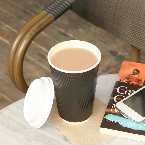 [500 ct] 16 oz Paper Coffee Cups | Ripple | 90 mm | Black