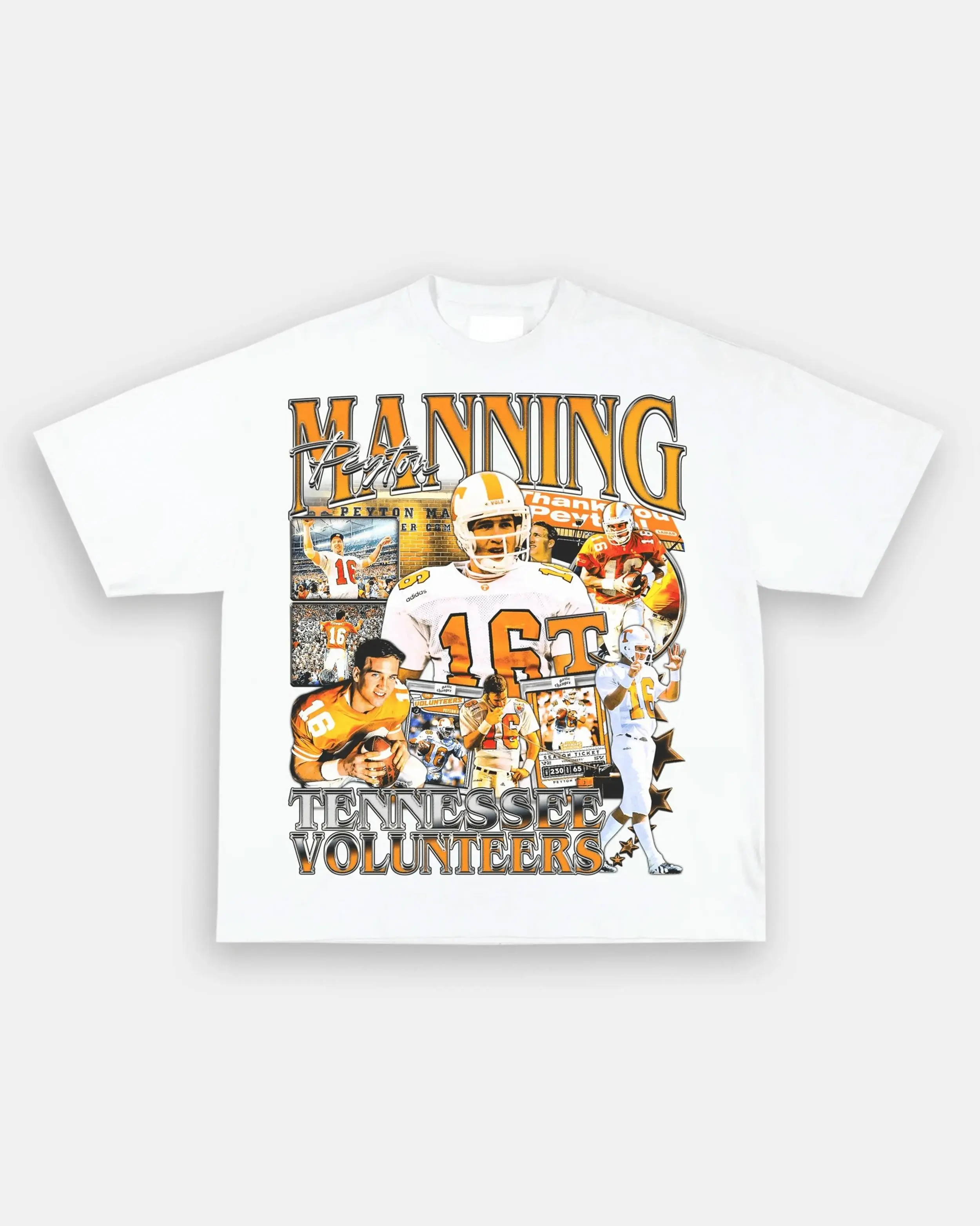 Men's Peyton Manning Tennessee Vintage Bootleg Graphic T-Shirt - Short-Sleeve Tee, Fitted, Casual Menswear, Retro Crew Neck, Personalized Classic Sportswear Streetwear Top