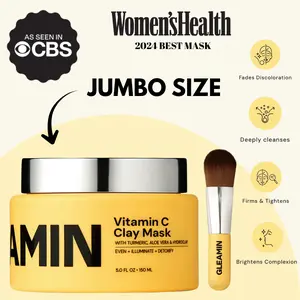 Gleamin 10-Minute Vitamin C Clay Mask Jumbo Size - 5.0 oz for Dark Spots Hyperpigmentation Brightening Calming Exfoliate Skin Repair