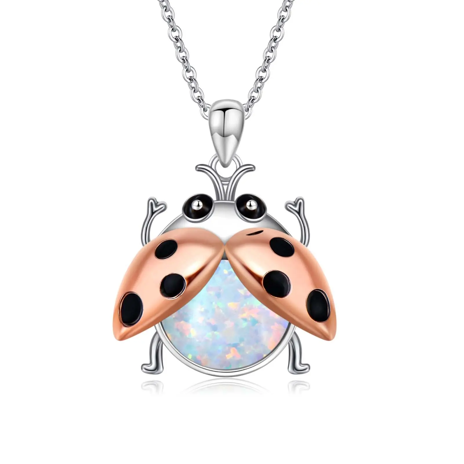 Ladybug Necklace, 925 Sterling Silver, Opal Ladybug Pendant Jewelry Gift for Women