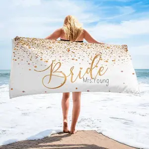 NEW Style Gold Bride Mrs Young Personalized Beach Towel Unisex Cotton Honeymoon Gift for Newlyweds Customizable Name & Size
