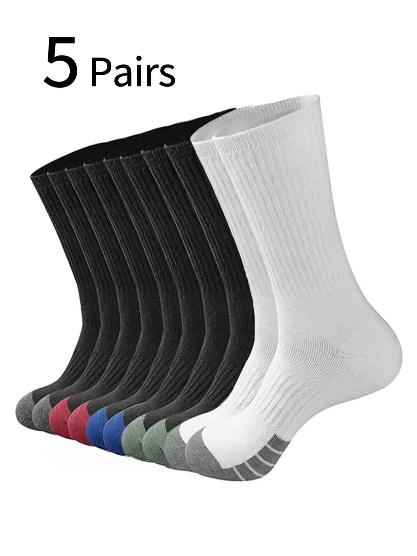 5 Pairs Men's Colorblock Crew Socks, Sporty High-Cut Running Socks, Basketball Long Socks, Youth Sports Socks, Fall Winter