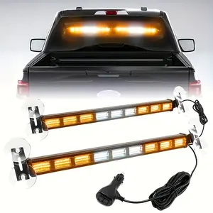 2pcs Aluminum Bar Lights - 162LED Windproof Glass 2-in-1 Sun Visor Lights, for Vehicle Internal Front/Rear Windscreen Dashboard, No Battery (Fits Construction & Snow Plow Vehicles)Suction Suction Cup LED Warning Light Strip