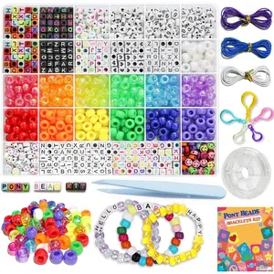 1300 Pcs DIY Children's Crafts Beads Friendship Bracelet Kit with Pony Beads Letter Beads and Colorful Charms for Custom Necklaces Bracelets Jewelry Making Decor